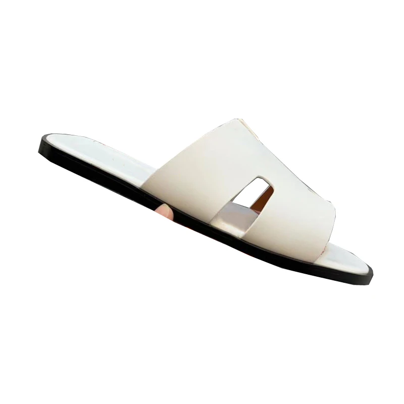 

Fashion New Slippers Original Top Real Genuine Leather Slides Colorful Casual Slippers Original Outsole For Outside "H" Slippers