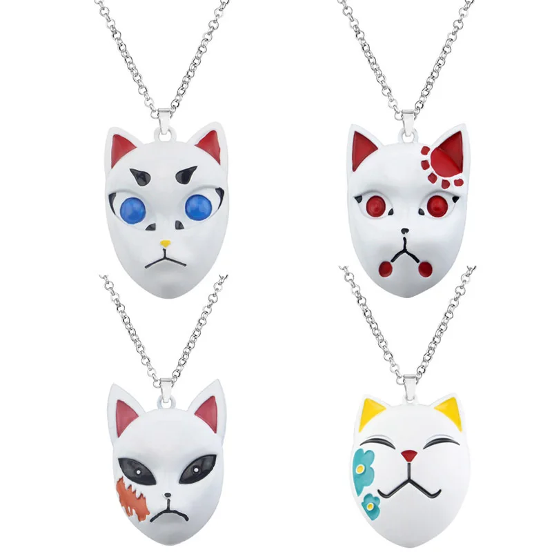 

Wholesale 5 Pcs Japanese Anime Demon Slayer Necklaces Kamado Tanjirou Masks Pendant Neck Accessories for Women Men Cosplay Gifts