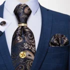 Роскошный коричневый синий галстук с пейсли для мужчин, деловой Свадебный галстук на шею, золотой галстук, кольцо, галстук с цепочкой 8 см, шелковый галстук, набор Gfit DiBanGu