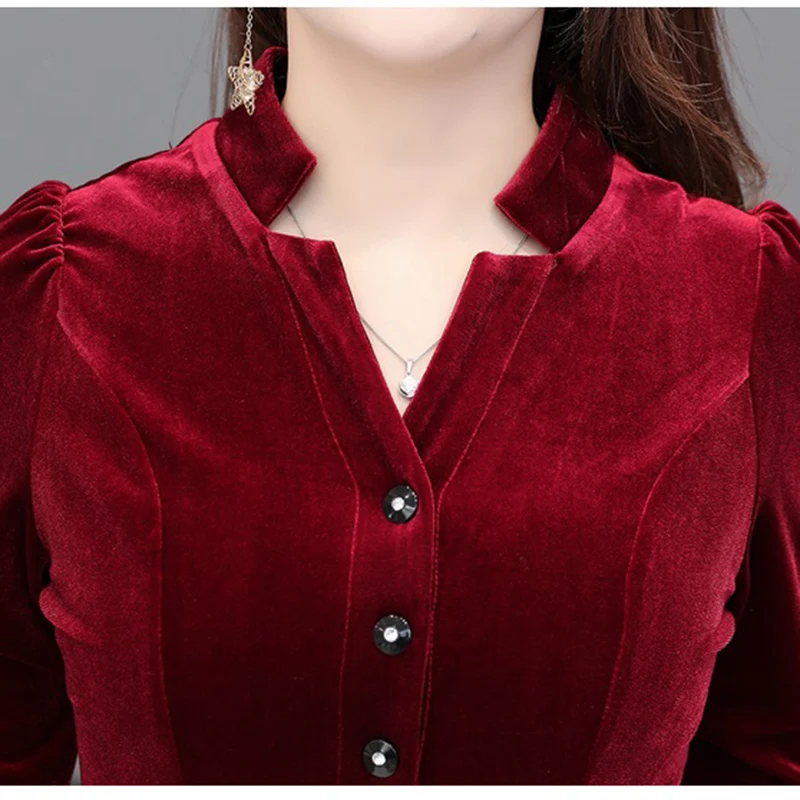 

Autumn Winter Women Dresses New Large Size Gold Velvet Mid-Long Dress Solid Long-sleeved Elegant Ladies Party Dress Vestidos