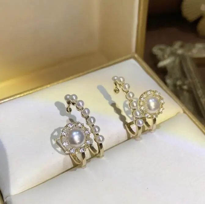 

Женские серьги с жемчугом в корейском ретро-стиле C-образные серьги с двойным эффектом