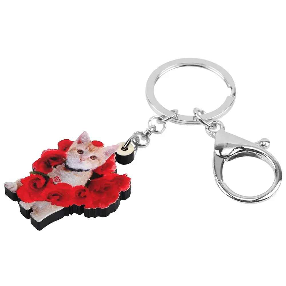 Bonsny акриловые цепочки кольца для ключей с розовым котом на День святого