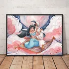 Картина на холсте с акварелью, диснеевским аладдином и жасмином