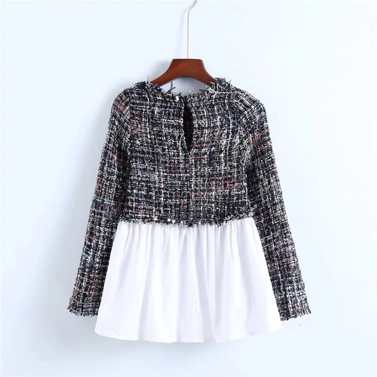 2018 Осенняя Женская винтажная клетчатая Лоскутная Блузка с длинным рукавом и