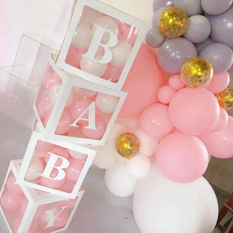 

Alphabet Name Transparent Packing Box Birthday Balloon Box Wedding 1st Birthday Party Decor Kids Balloon Baby Shower Boy Girl