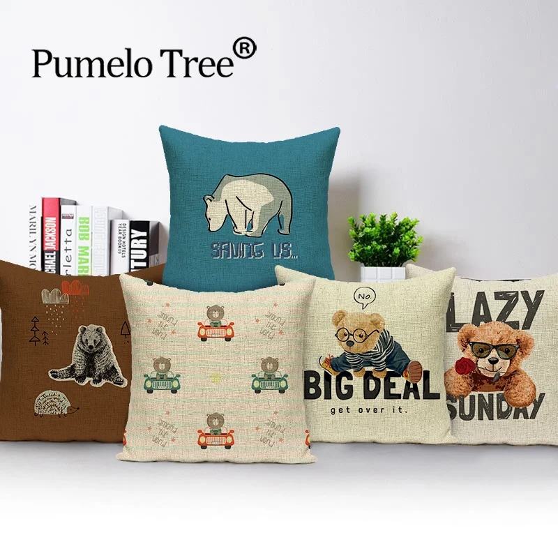 

Cute Polar Bears Print Pillow Covers Cute Bear Decorative Cushion Case for Living Room Bedroom 45x45CM Animal Car Cushions Cases