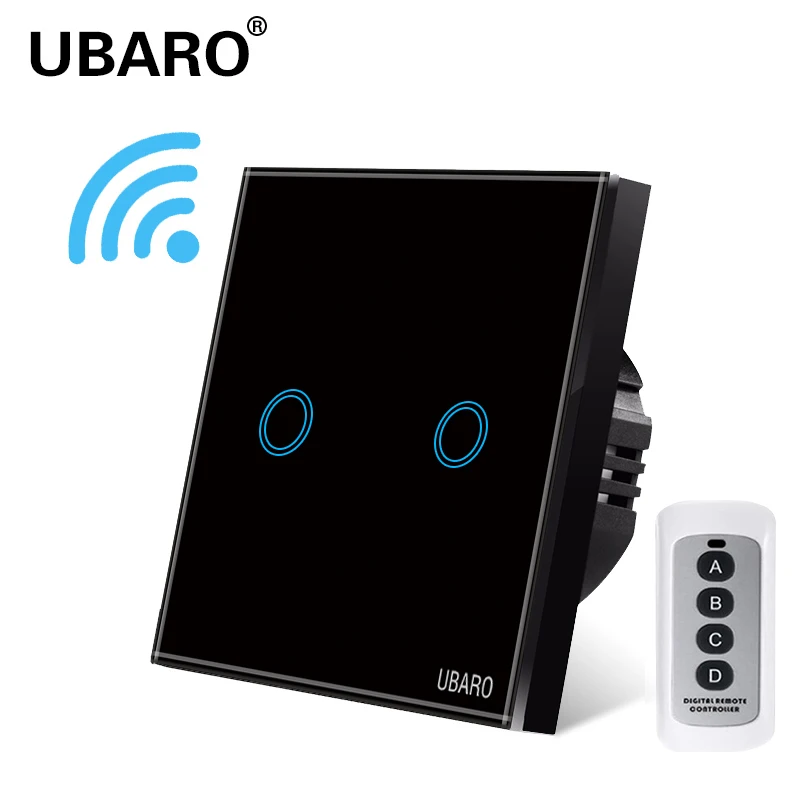 

UBARO EU беспроводной пульт дистанционного управления, черная роскошная панель из хрустального стекла, настенный светильник для умного дома, светодиодный индикатор, датчик 1/2/3 Gang