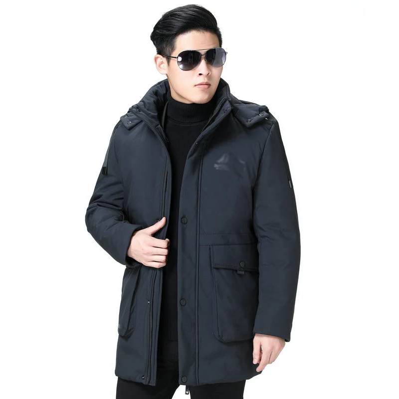 Men Winter Parkas Warm Thick Lightweight Hooded Puffer Basic Coat Man Black Gray Hood Quilted Liner Detachable Jacket Outerwear
