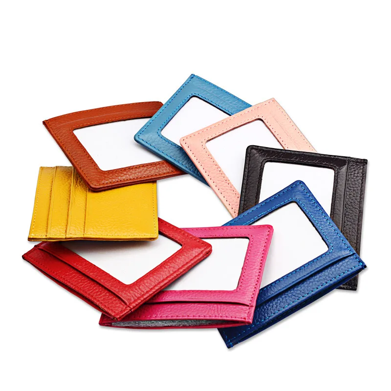 

Slim Genuine Leather Front Pocket RFID Blocking Wallets, Credit Card Case Sleeve Card Holder With ID Window