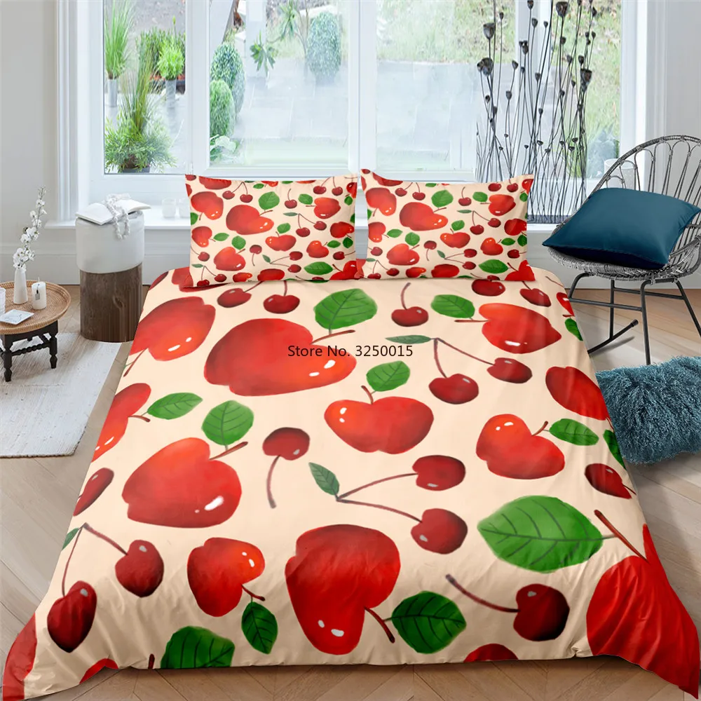 Red Orange Bedding Set Fruit Double King Duvet Quilt Cover Bedclothes Pillowcase 2/3pcs Comforter Home Textile | Дом и сад