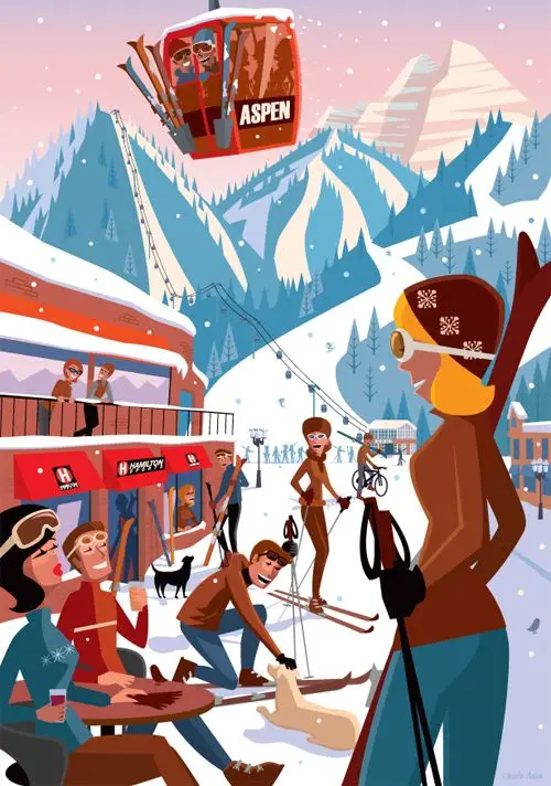 Катание на лыжах путешествия катание вечеринки комиксы ретро винтажная стена