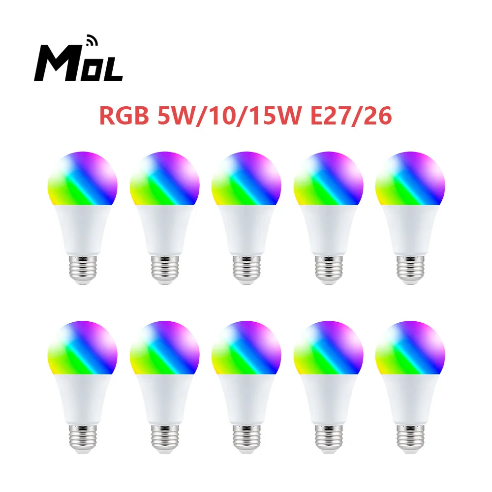 

E27/E26 10PCS Lamp Led RGB Light Dimmable 5W 10W 15W RGBW Led Lamp Colorful Changing Bulb Led Lampada RGBW White Decor Home