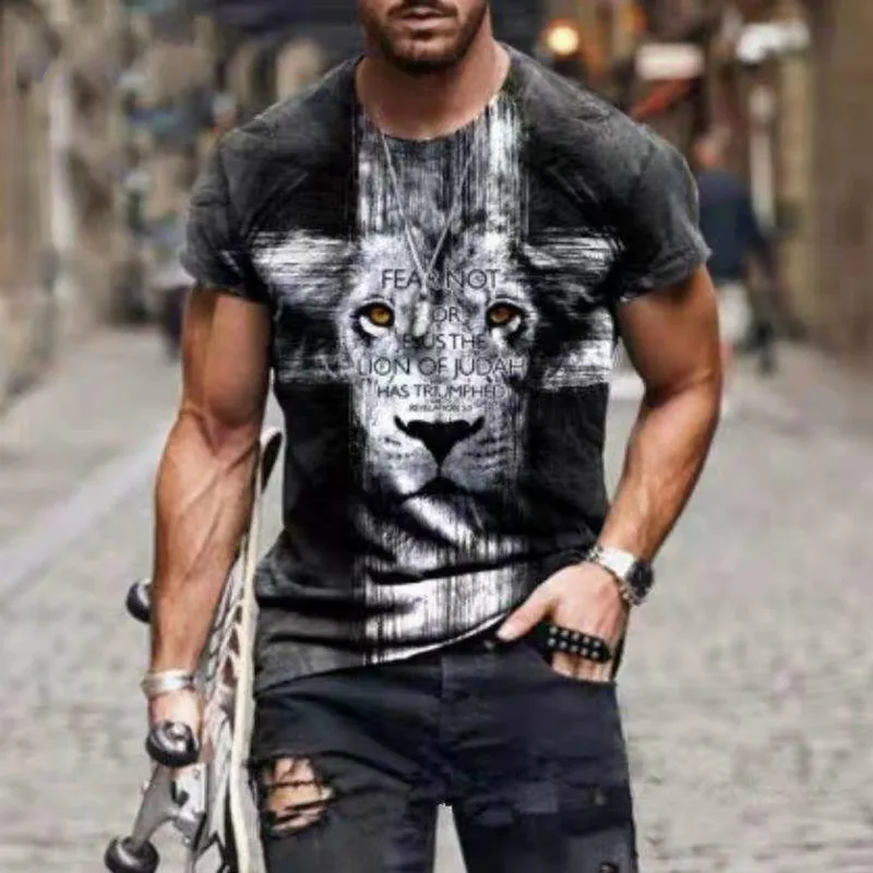 

Summer 3D printing Wolf Fashion Men T-Shirt Trend Casual O-Neck Short Sleeve Street Harajuku Style Oversized T-Shirt Street Tops