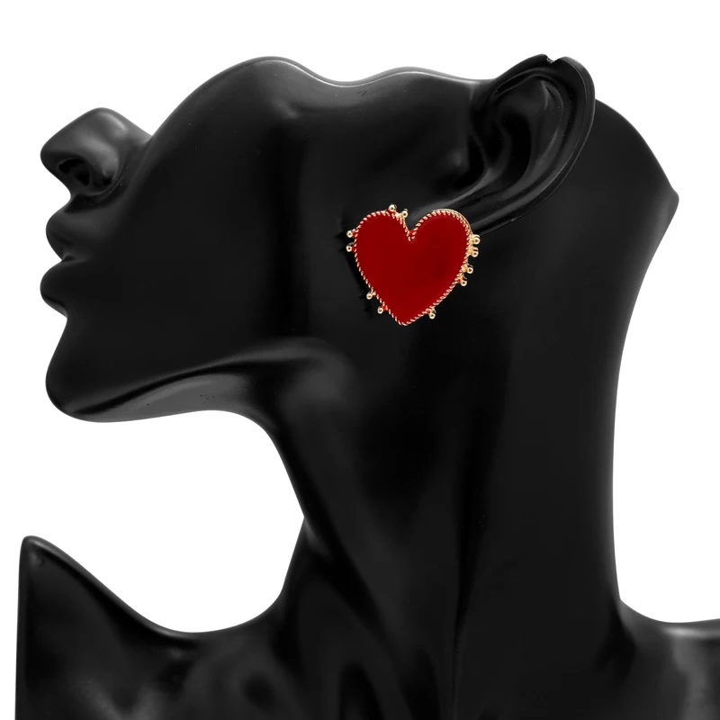 

Fashion Cute Red Color Heart Shape Stud Earring for Women Metal Painting Enamel Vintage Party Fashion Stud Earring Jewelry Gift
