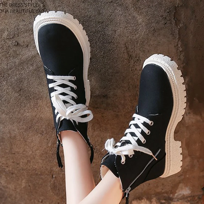 

2021 New Women Ankle Boots Female Lace Up Flock Shoes Autumn Woman Fashion Footwear Ladies Solid Casual Comfortable Flats