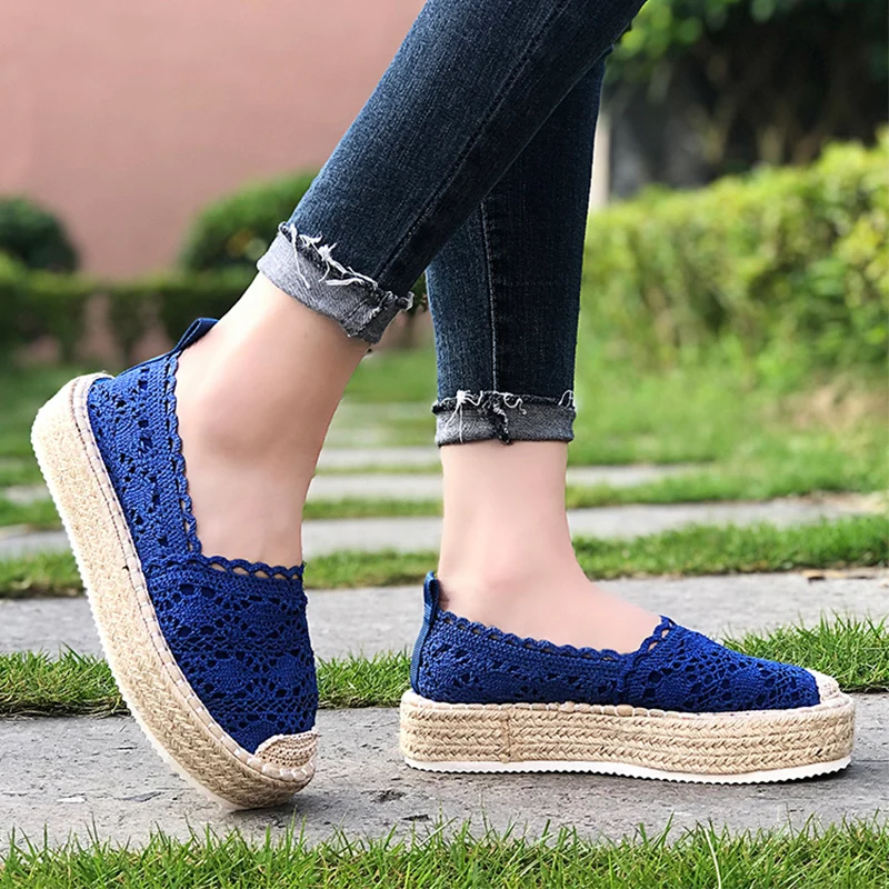 Лоферы женские сетчатые без застежки повседневные плетеные туфли на плоской