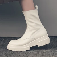 women genuine leather boots fashion handmade cow leather patent leather short boots front zipper platform short boots tube circ