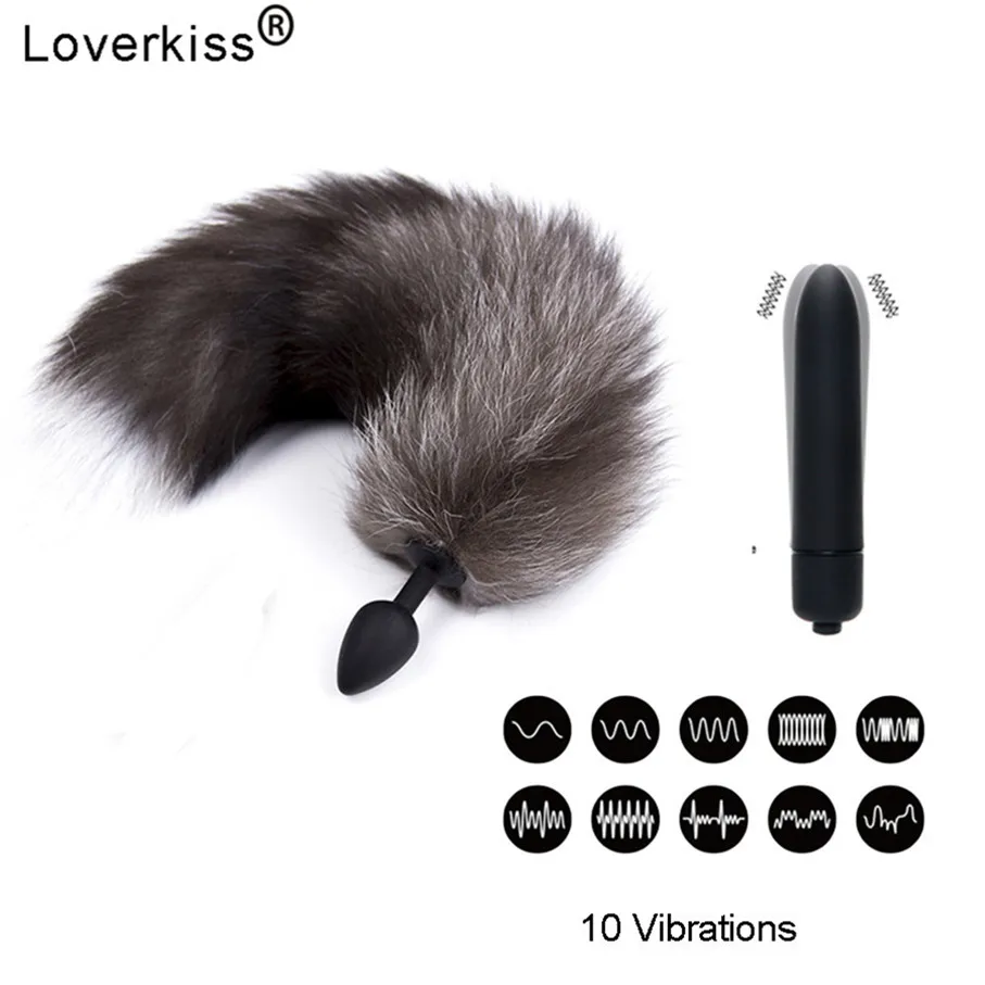 10 скоростей вибратор силиконовая Анальная пробка лисий хвост секс игрушки для