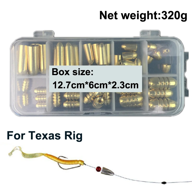 50pcs/box Mix Sizes Two Types Fishing Accessories Bullet Copper Weights Metal Jig Drop Shot Sinkers For Texas Rig Tackle | Спорт и