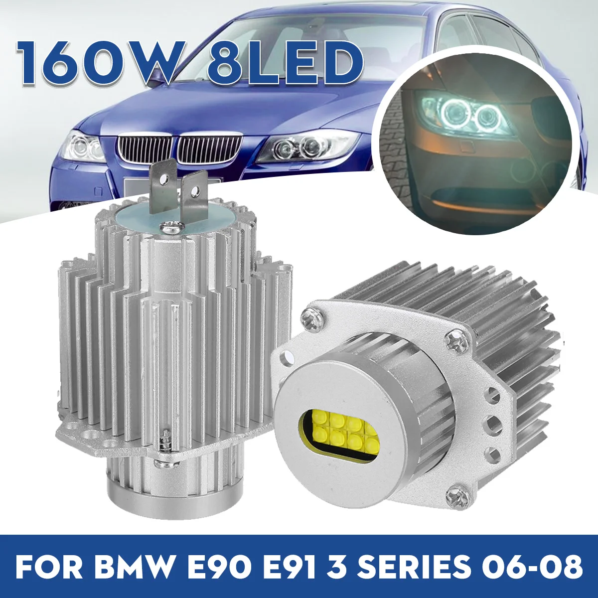 

2pcs 80W 8 LED Angel Eyes Marker Lights Bulbs Headlight Error Free for BMW E90 E91 3 Series 325i 328i 335i 2006 2007 2008