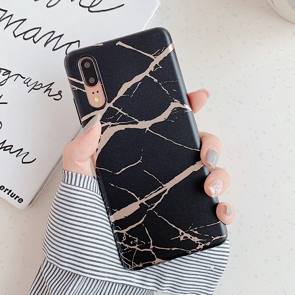 Чехол-накладка для Huawei P40 P30 P20 Mate 30 20 Pro Lite с гальваническим покрытием мраморным |