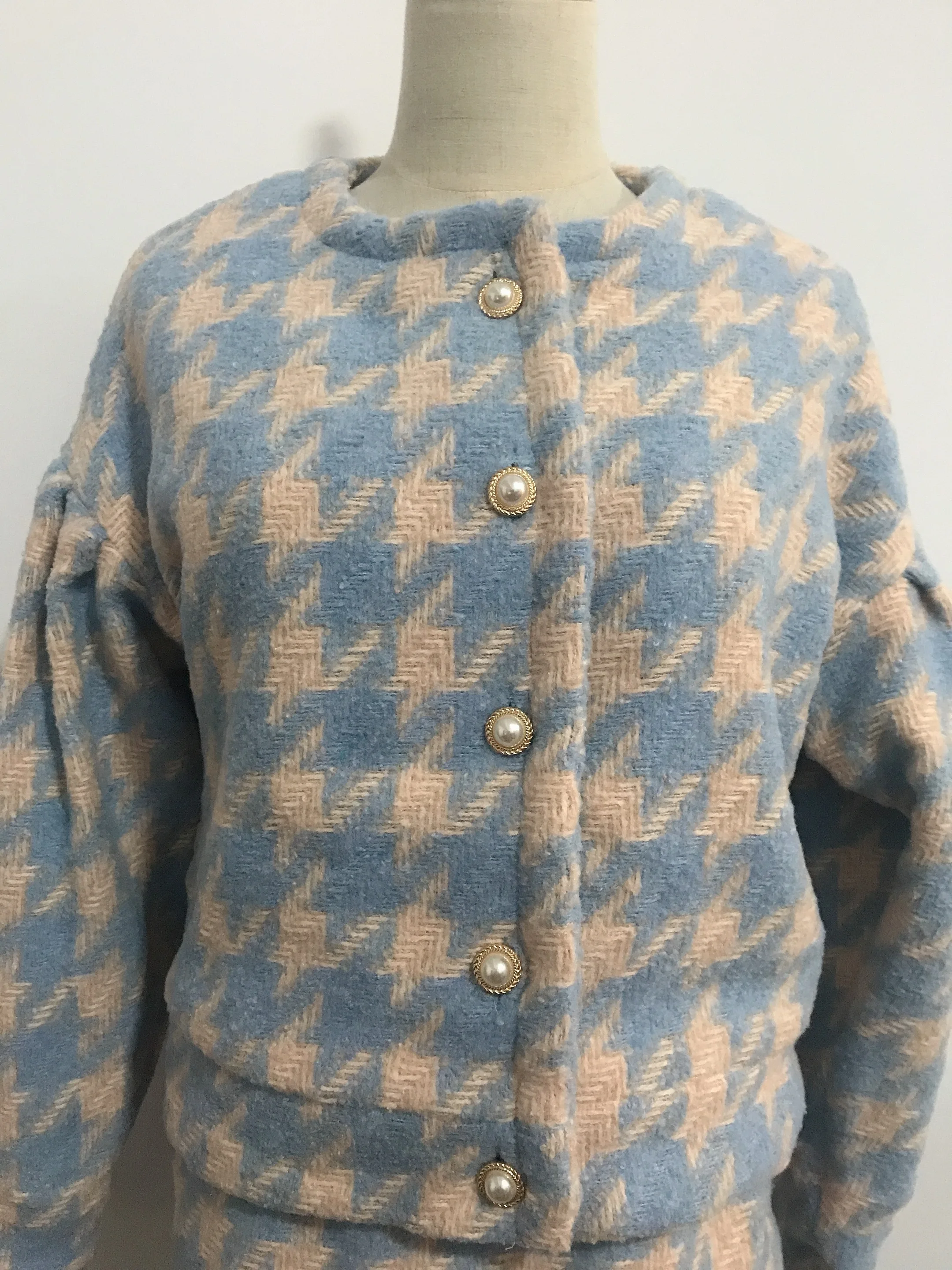 Винтажный милый женский клетчатый блейзер с жемчужинами и пуговицами в клетку
