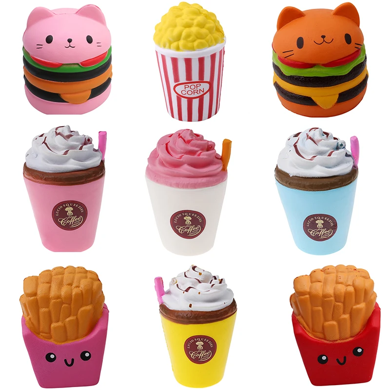 

2021 Jumbo Squeeze Toys Children Slow Rising Antistrss Toy Cat Hamburger Fries Squishies Stress Relief Toy Funny Kids Gift Toy