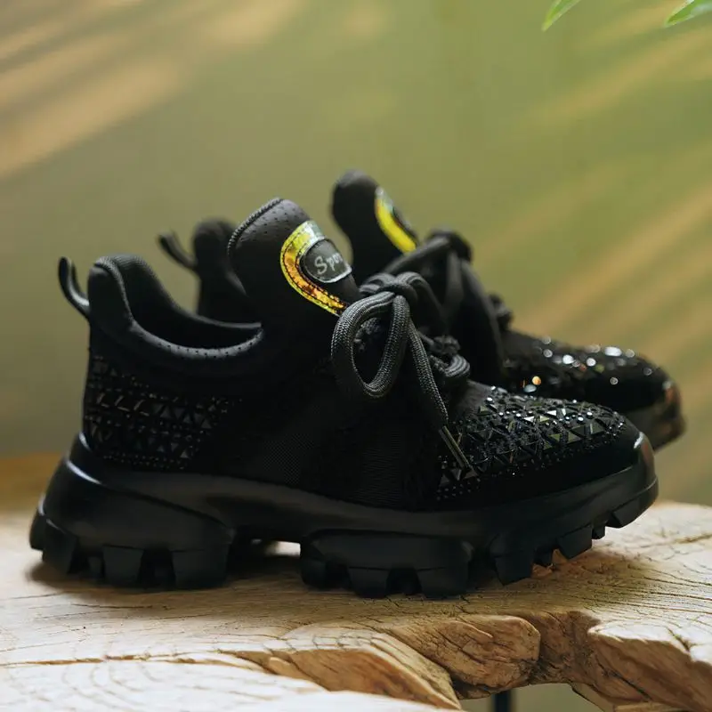 Taoffen/Модные женские кроссовки из натуральной кожи со стразами на толстой подошве; повседневная обувь с перекрестными ремешками; женская обувь; Размеры 35-40