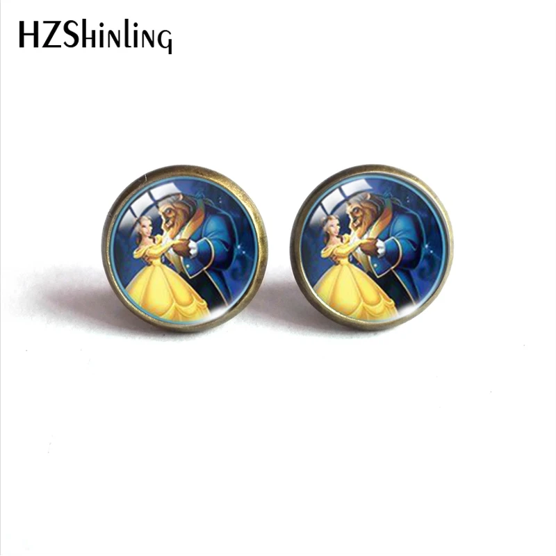 

Серьги-гвоздики со стеклянным куполом из нержавеющей стали, аниме колокольчик принцесса, Красавица и чудовище, ручной работы, 2021