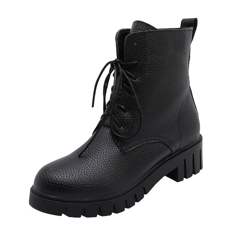 Женские байкерские ботинки на шнуровке красные белые Черные ботильоны массивном