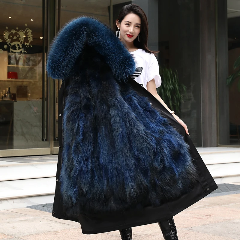 Womens Winter Jacket Real Fur 2021 New Large Raccoon Fur Hood Waterproof Parkas Detachable Fur Liner Thicken Fur Coat Female