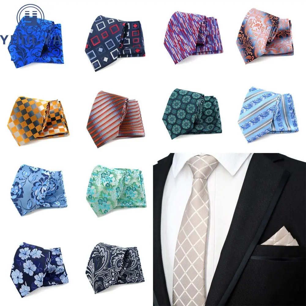 Лучшее Качество Мужские галстуки полиэстер шелковый платок набор мужской
