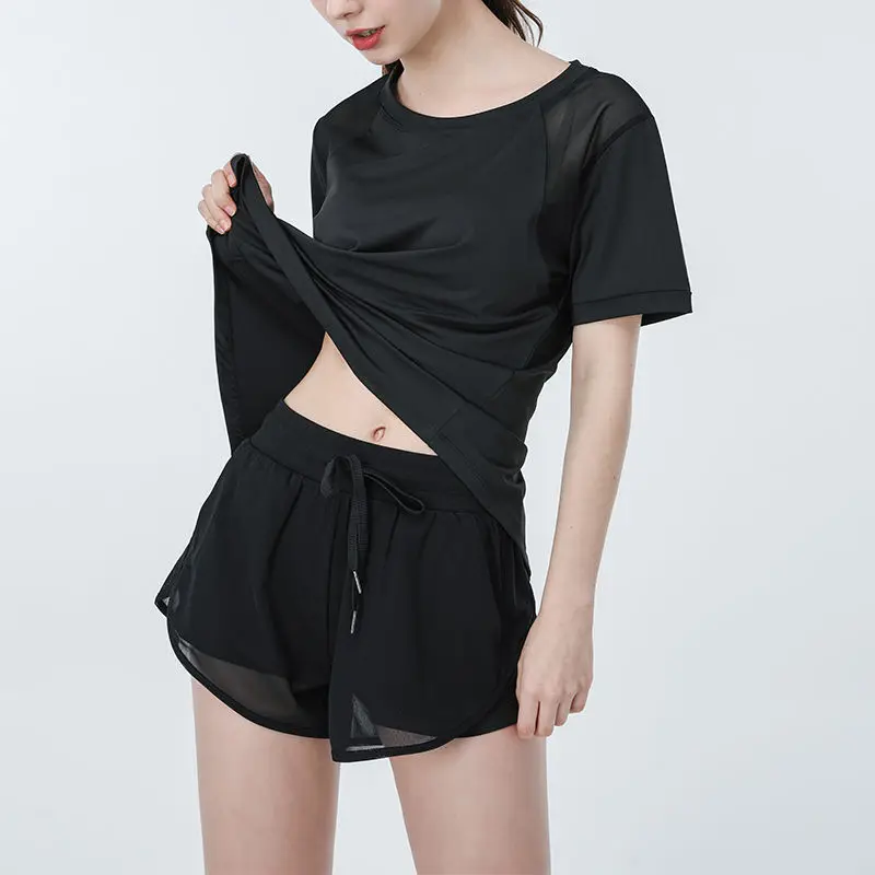 

Women 's Loose Summer Thin Quick-Drying Short-Sleeved T-shirt Pocket Shorts Running Yoga Clothes Sports Suit