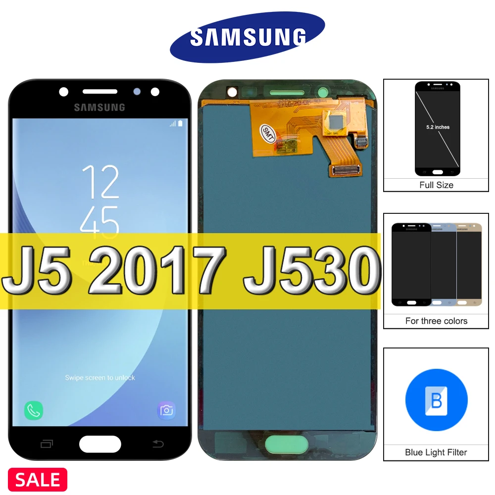 ЖК-дисплей 5 2 дюйма с регулировкой яркости J530 для Samsung Galaxy J5 2017 J530FM сенсорным