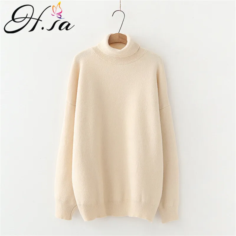 H.SA Women's Turtleneck Sweaters 2021 Thick Warm Pullover Cashmere Jumper Soft Oversized Knitwear Sweater Korean Women Jumpers | Женская