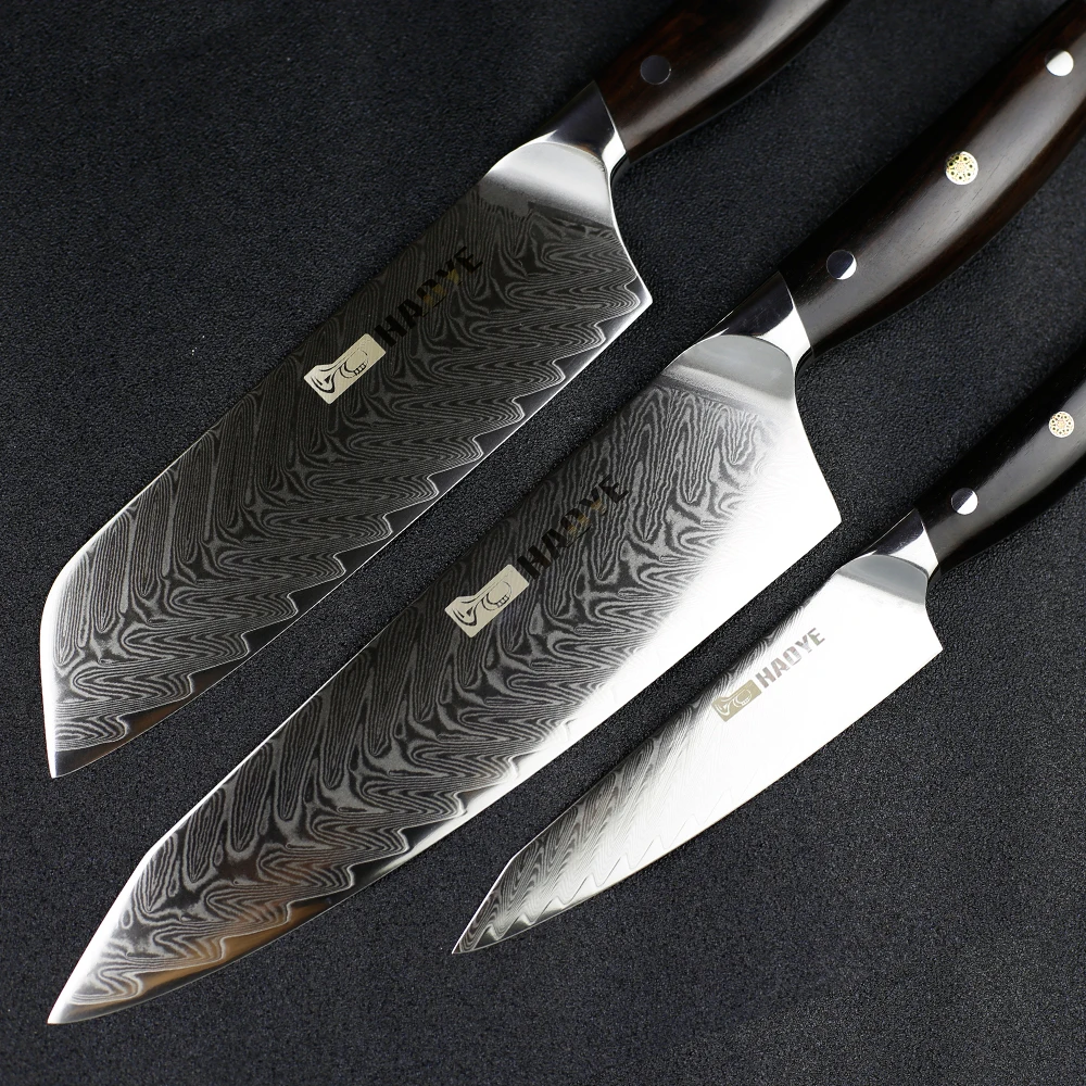 Набор кухонных ножей из дамасской стали 3 шт. японский нож шеф повара vg10