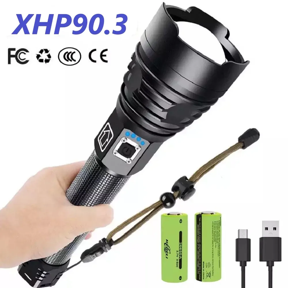 

XHP90.3 Most Powerful Led Flashlight 18650 Xhp90 Xhp70 Rechargeable Tactical flash light USB Cree XHP50.2 Zoom Torch Hand lamp