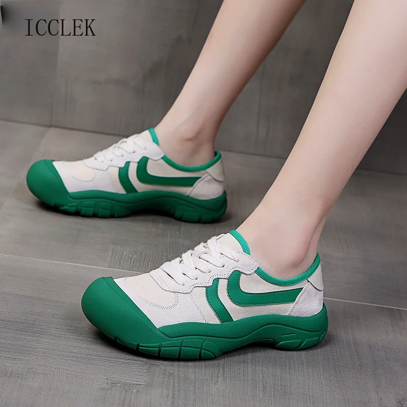 

ICCLEK 2021 Summer Autumn New Ladies Casual Shoes Bottom Front Lace-up Women's Shoes Woman Vulcanize Shoes Shoes for Women