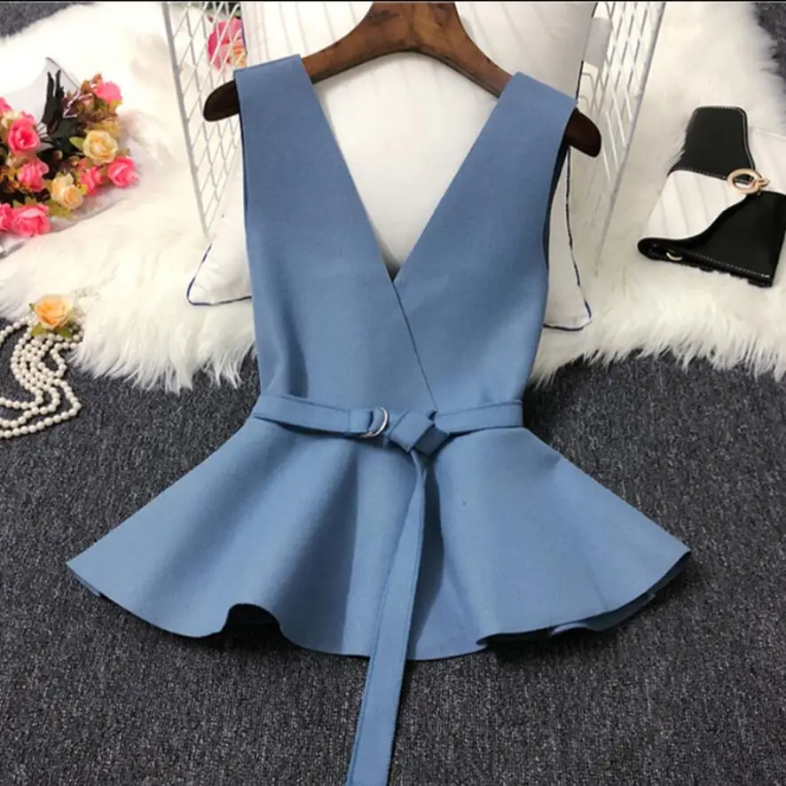

2020 Autumn Winter Sleeveless Women Vest Coat V-Neck Slim Waist Belt Woolen Vest for Women Pullover Waistcoat Female Outerwear