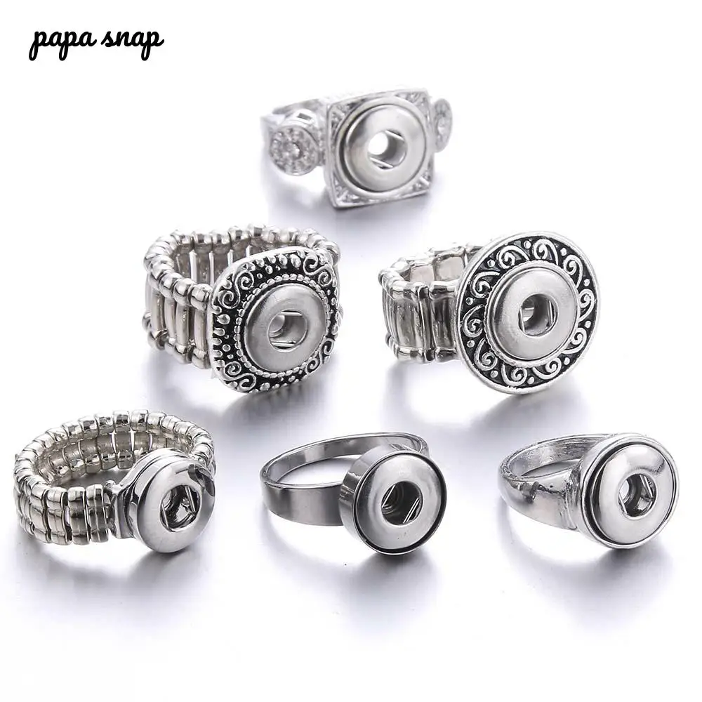 

Wholesale Mixed 12mm Snaps Ring Retro Metal snap Buttons ring adjustable flexible Rings for women fit 12mm Snap Button jewelry