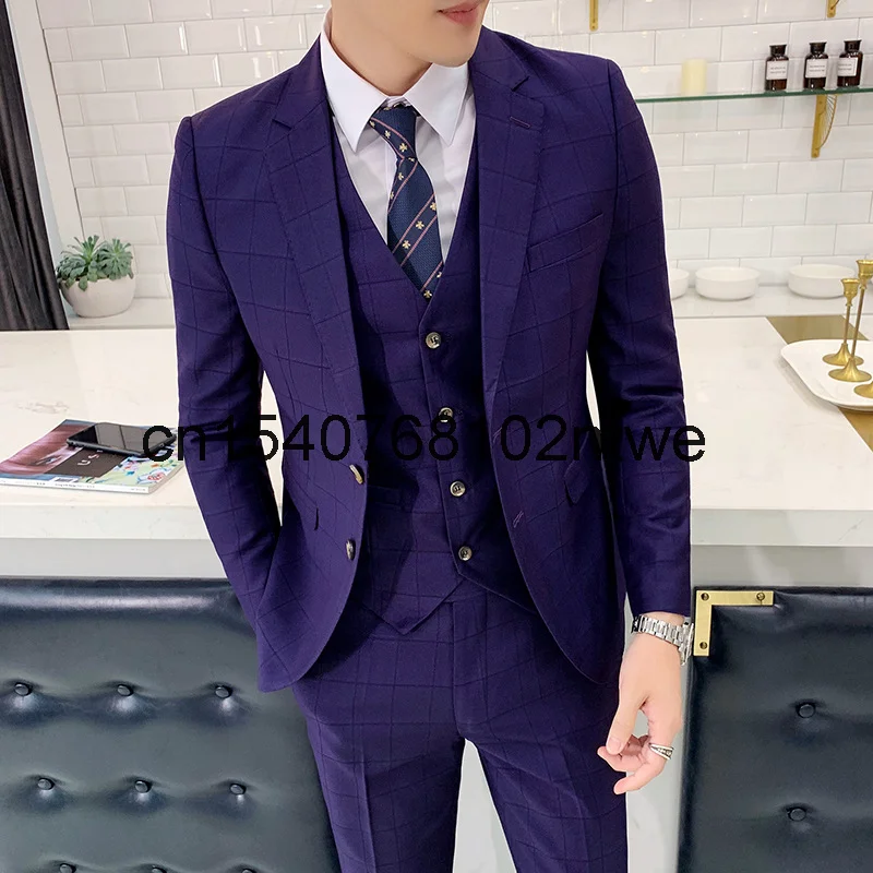 

Деловой повседневный мужской костюм корейский Костюм лучшего Мужчины костюм-тройка для жениха