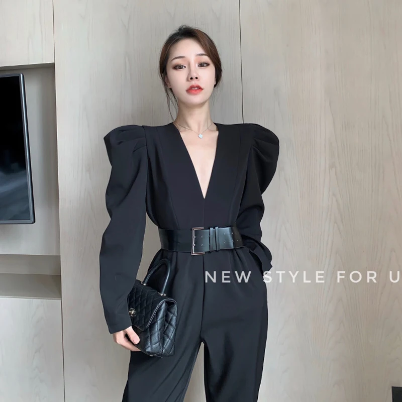

Autumn Women High Waist Sexy Deep V Neck Slim Jumpsuits Rompers OL Lady Casual Pants Trousers Overalls