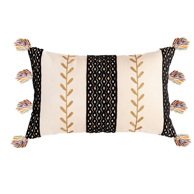 

34YB Boho Style Colorful Tassel Pillowcase Handmade Ethnic Cushion Cover Home Decor Backrest Ethnic Pillow Cover for Sofa Bed
