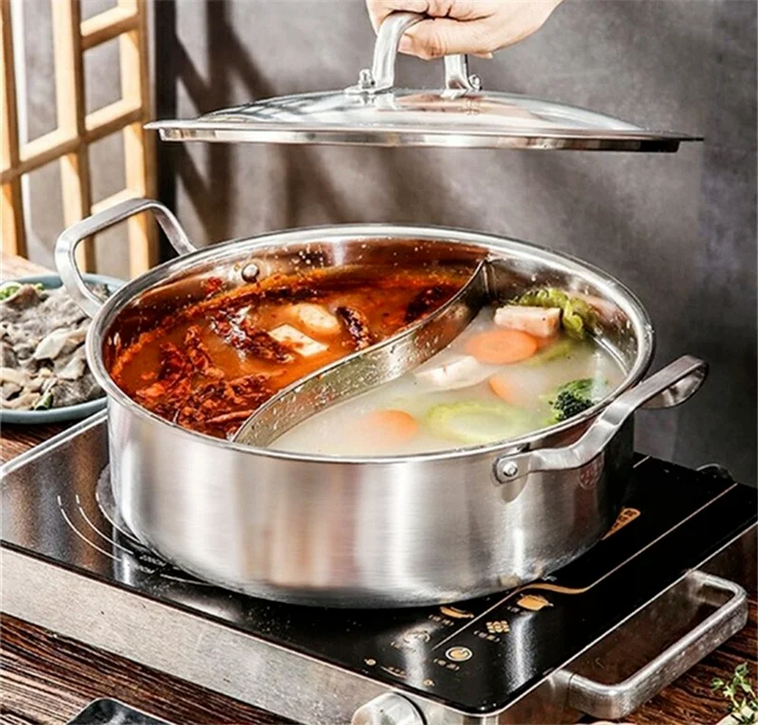 

Толстая кастрюля из нержавеющей стали 304 с двумя вкусами, специальная кастрюля для индукционной плиты, кастрюли для приготовления супа, Пел...