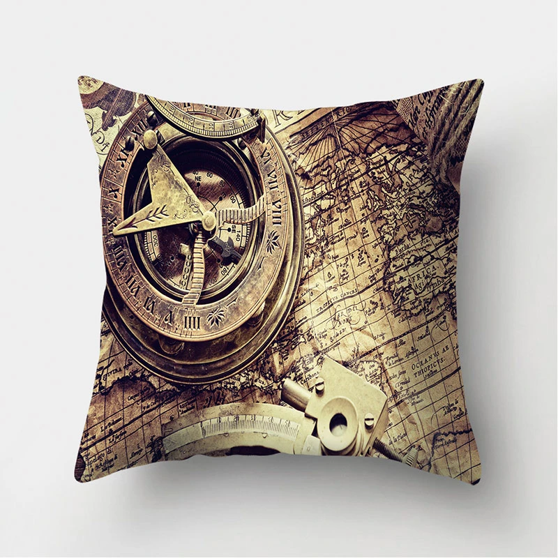Retro Compass Clock Pattern Decorative Cushion Pillowcase Polyester Cover Throw Pillow Sofa Decoration Pillowcover 40954 | Дом и сад