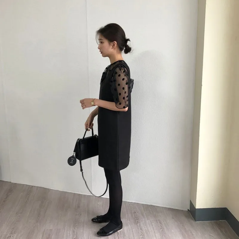 Женский комплект из двух предметов GALCAUR Корейская Сетчатая футболка в горошек с v
