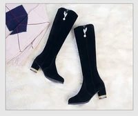hot sale spring autumn lacing knee high boots women fashion white square heel woman leather shoes winter pu large size
