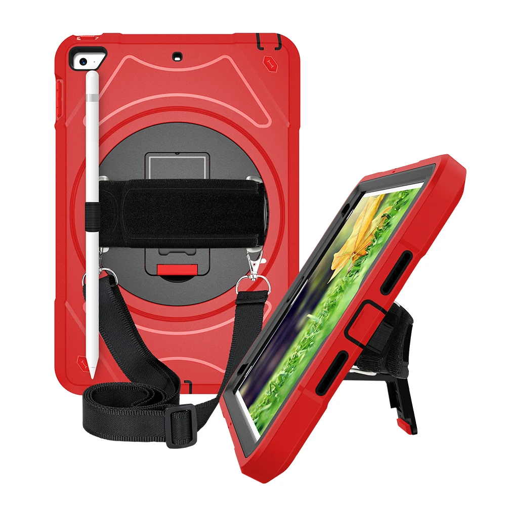 Red with strap Для iPad Mini 5 4 чехол с держателем карандаша сверхпрочный чехол вращающийся на 360 ручной ремень подставка плечевой ремень Mini5 планшет MTL02 - Цвет: Red with strap