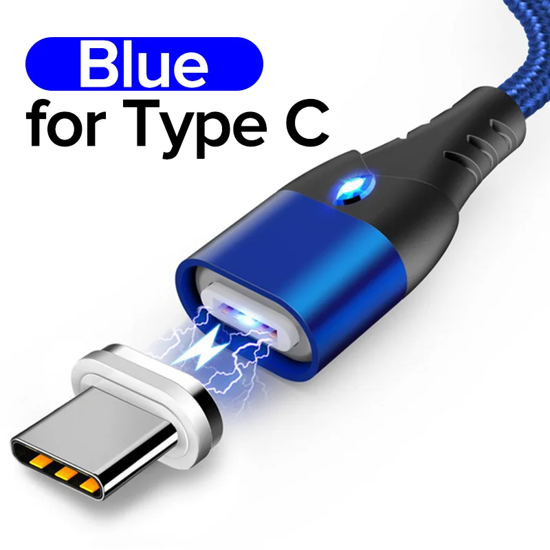 Blue Магнитный USB кабель типа C 3а провод для быстрой зарядки 3 в 1 провод магнит 1 м нейлоновое зарядное устройство Kable для samsung Galaxy S10 S9 S8 Note 9 8 - Цвет: Blue