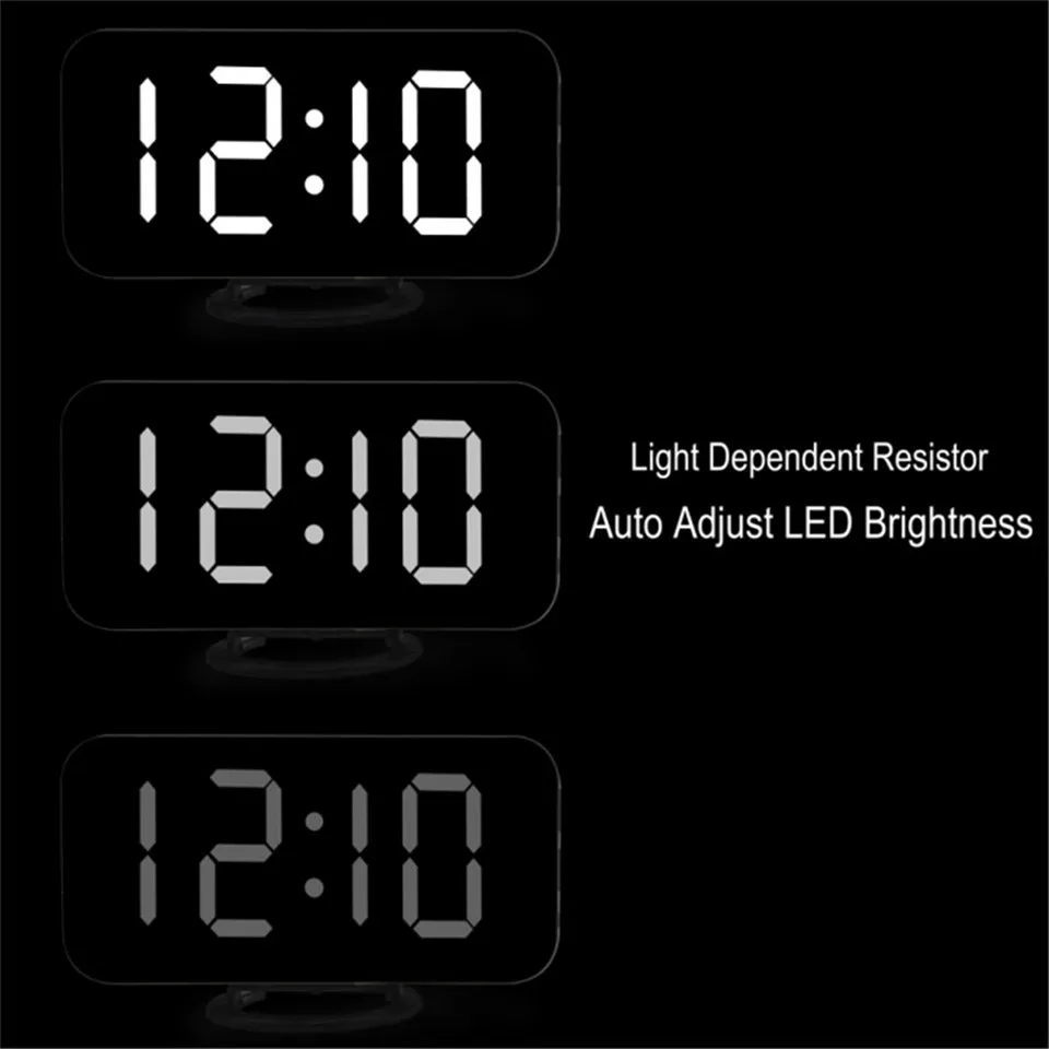 Multifunction Art Digital Display Wall Clock with Two Phone USB Charge Port Simple Modern Mirrored Electronic Snooze Alarm | Дом и сад